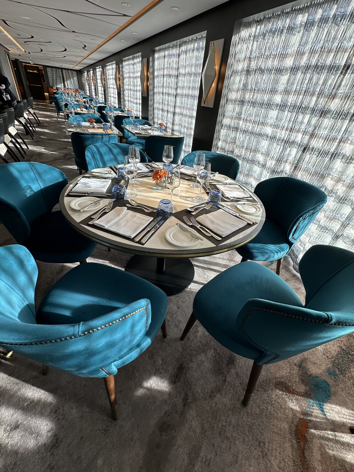 AmaLucia dining area aboard the AmaWaterways river cruise ship in Amsterdam, March 2024