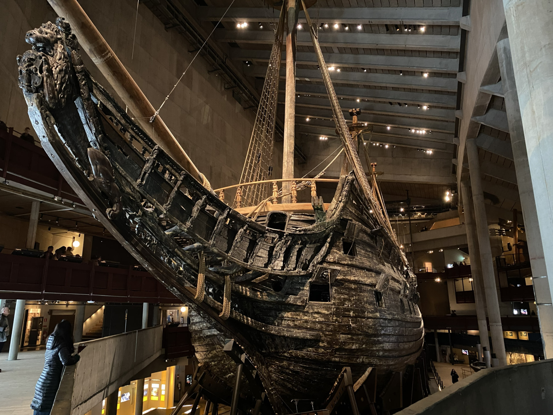 The seventeenth century warship Vasa on display inside the Vasa Museum in Stockholm